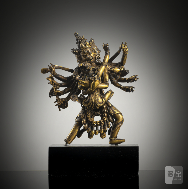 A fire-gilt bronze of Cakrasamvara in yab-yum with attributes